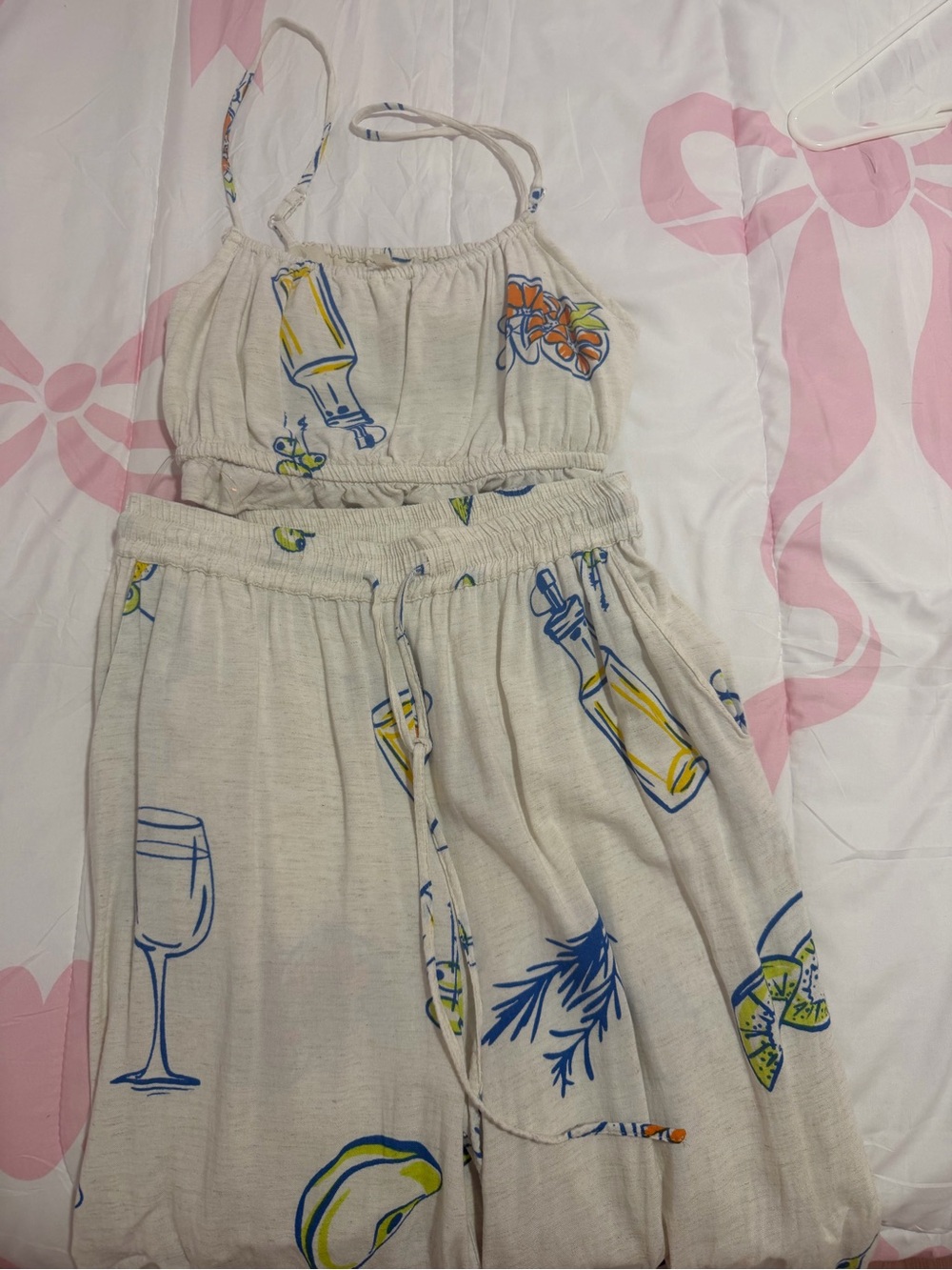 & Other Stories Cream Mini Dress with Blue and Yellow Tropical Print